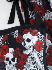 Halloween Gothic Tankini Set Women's Plus Rose Skull Print