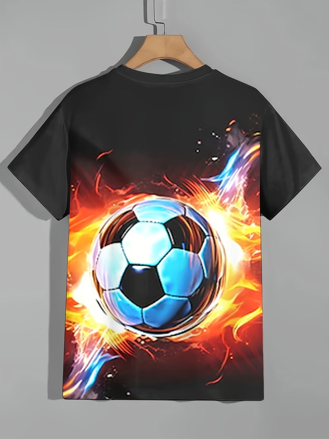 Football In Flame 3D Print Boy's T shirt Kids Casual Short Sleeve Summer Top