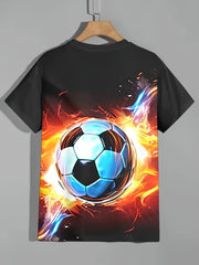 Football In Flame 3D Print Boy's T shirt Kids Casual Short Sleeve Summer Top