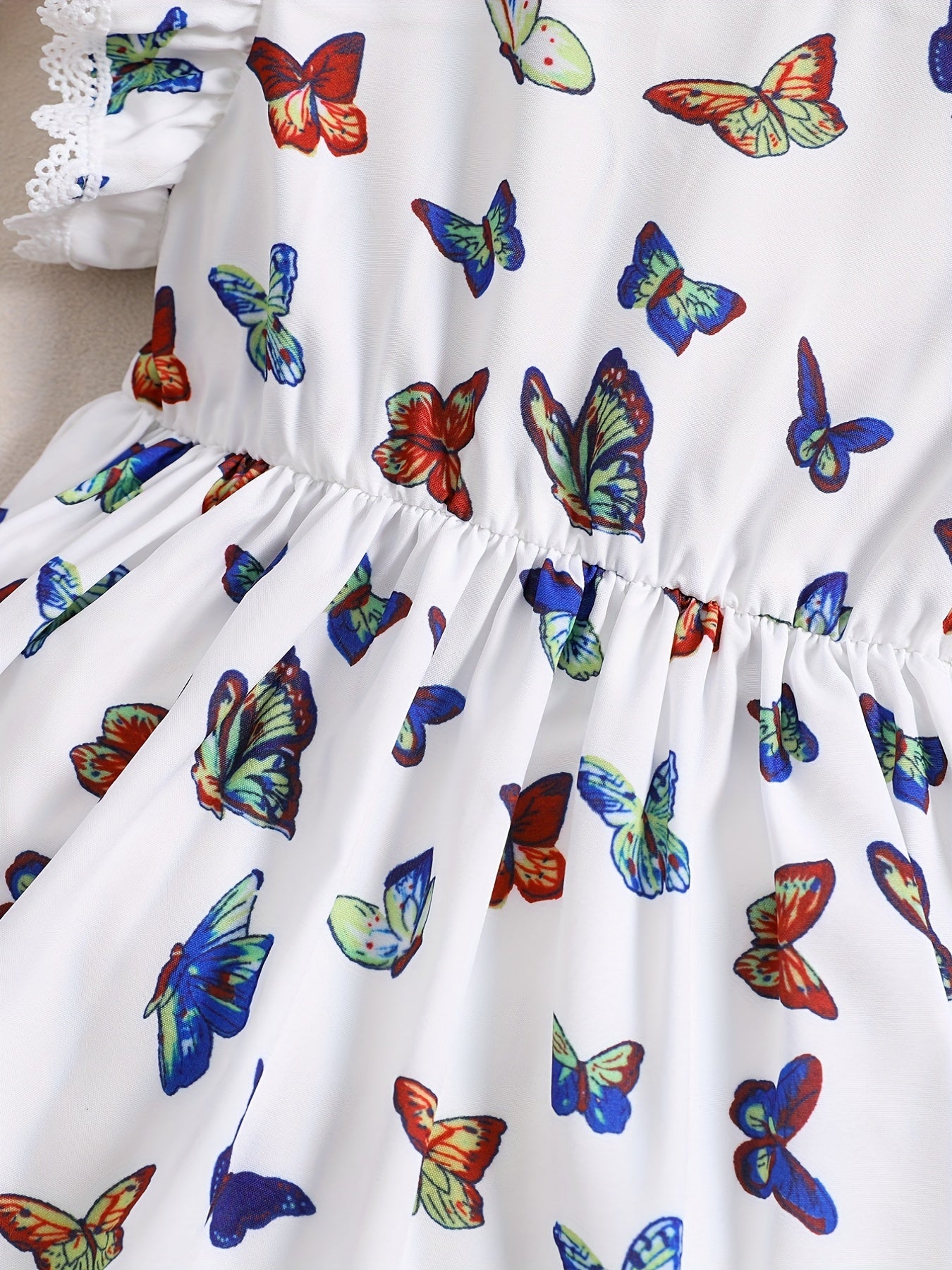 Baby Girls Butterfly Print Puff Sleeve Dress