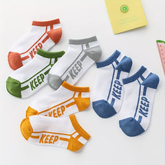 5 Pairs Kids Boys Cotton Letter Short Tube Boat Socks for Summer Spring