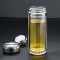 800ml Double Layer Glass Cup with Lid for Hot and Cold Beverages