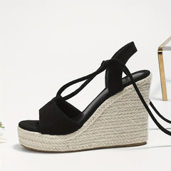 Women's Lace-Up Wedge Espadrilles Slingback Sandals