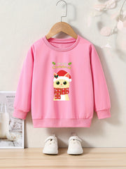 Christmas Kitty Graphic Crew Neck Long Sleeve Sweatshirt Kids