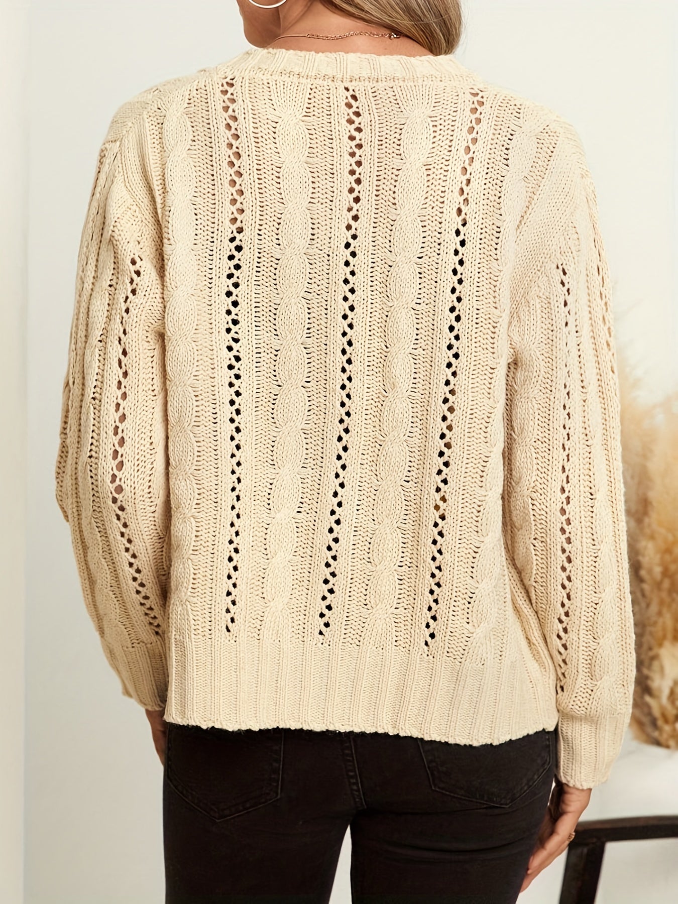 Casual Sweater Solid Cable Button Up High Stretch Cardigan