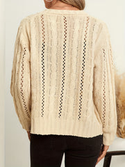 Casual Sweater Solid Cable Button Up High Stretch Cardigan