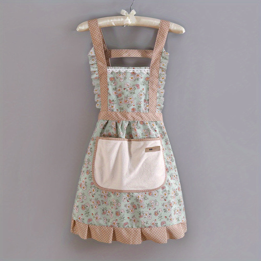 Canvas Floral Apron with Hood Waterproof Stain Resistant Workwear