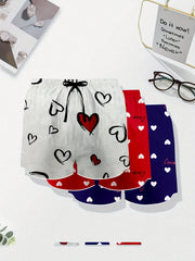 Heart & Letter Print Satin Home Wear Shorts Set