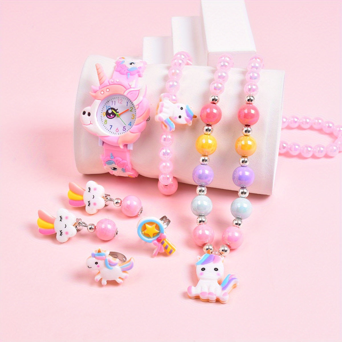Girls Cartoon Pony Silicone Watch Band & Jewelry Set
