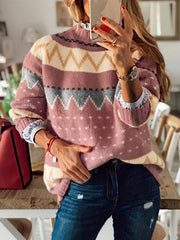 Graphic Pattern Mock Neck Sweater for Fall & Winter