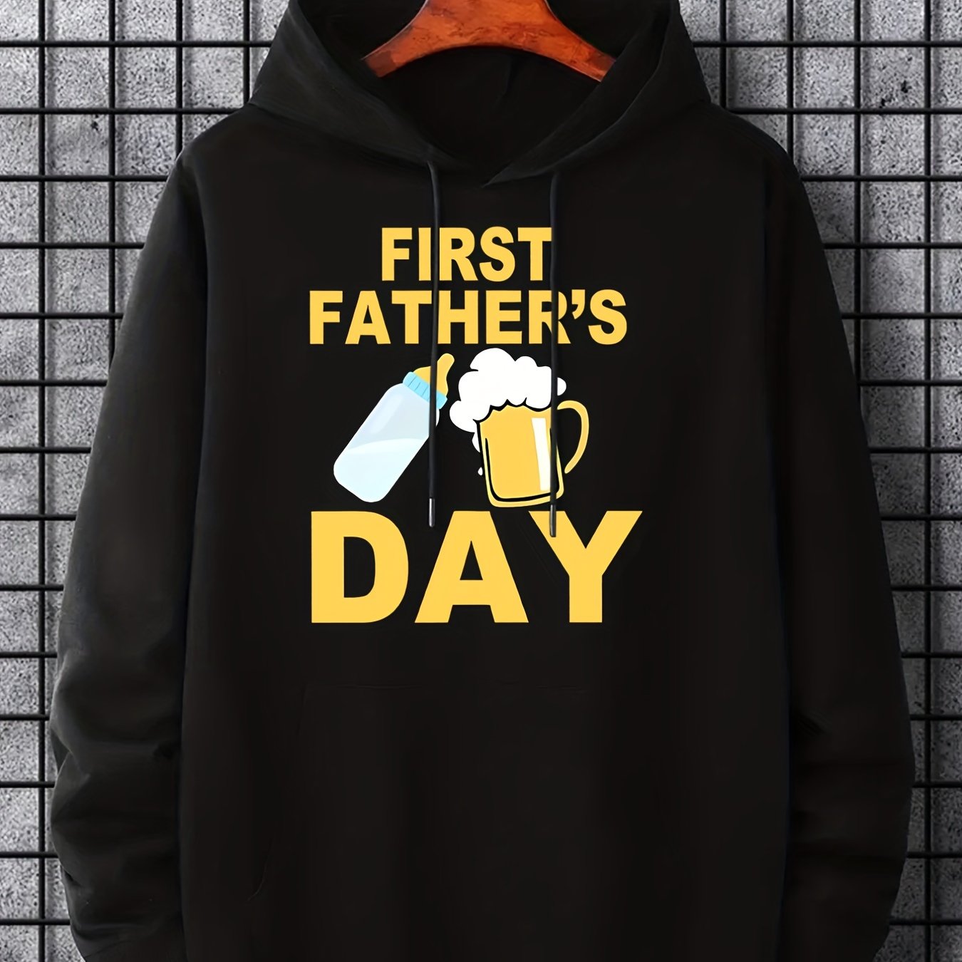 Funny 'First Father's Day' Slogan Print Hoodie for Men