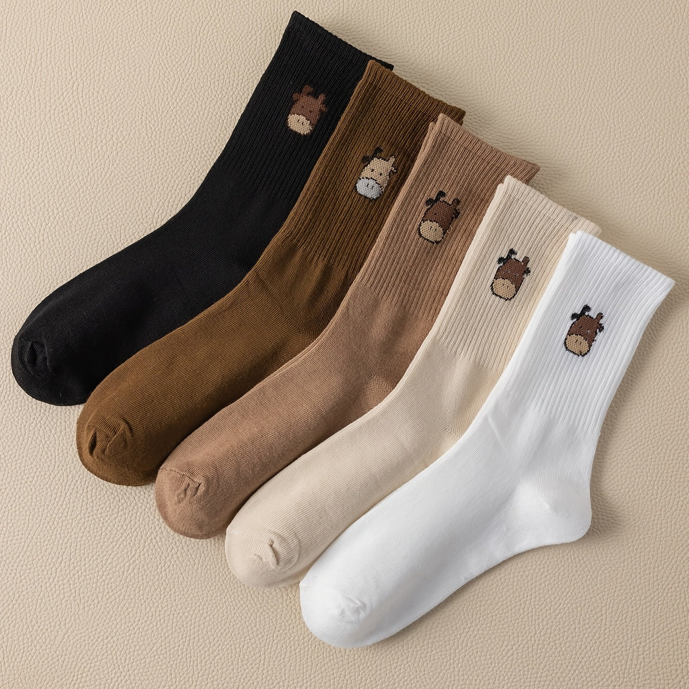 5 Pairs Cow Print Socks Women's Mid Tube Stockings