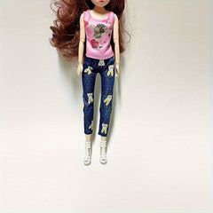 2pcs Doll T Shirt & Jeans Set For 11.6in Doll Cosplay
