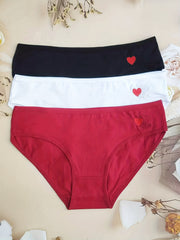 3pcs Heart Embroidery Briefs Comfy Stretchy Intimates Panties