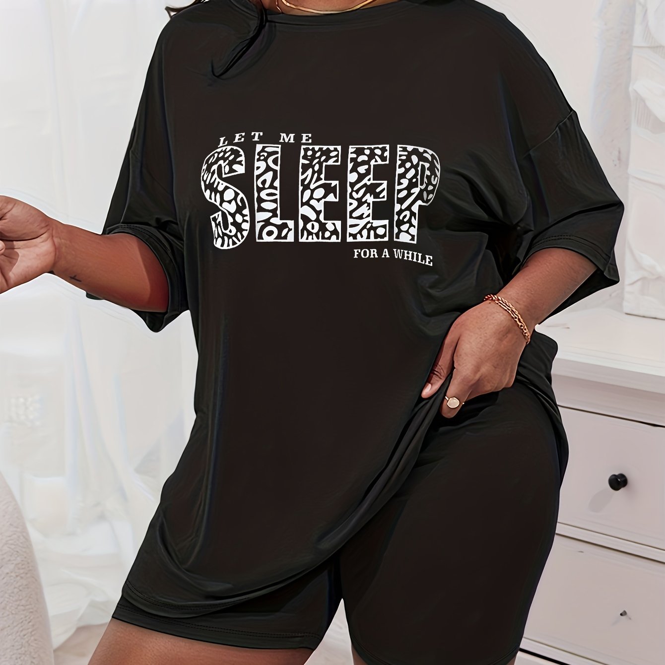 Leopard Print Lounge Set Tee & Shorts Pajamas