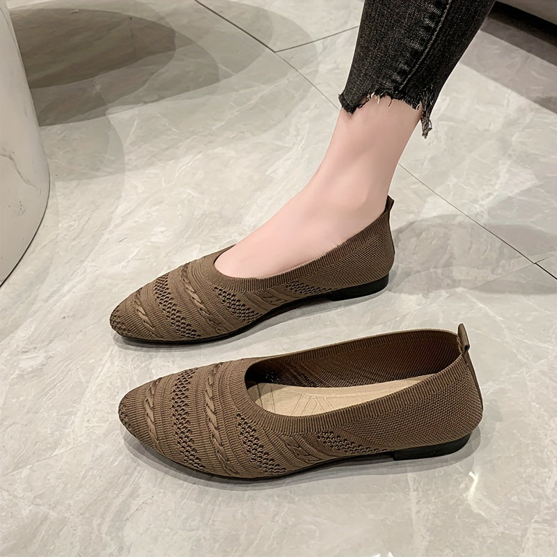 Women's Breathable Knit Flat Shoes Casual Pointed Toe Lightweight Solid Shoes