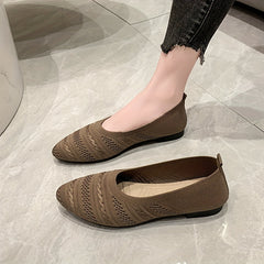 Women's Breathable Knit Flat Shoes Casual Pointed Toe Lightweight Solid Shoes