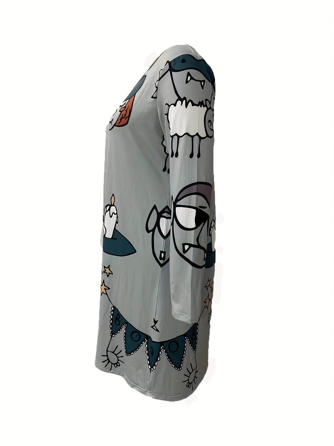 Halloween Dress Women's Plus Cartoon Witch Print Long Sleeve