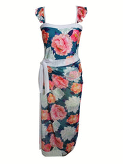 Women's Plus Floral Print One Piece Swimsuit & Wrap Cover Up Skirt Set