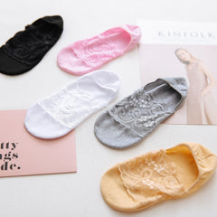 5prs Women's Lace Floral Boat Hidden Socks