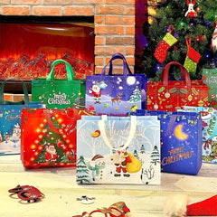 8pcs Christmas Gift Bags w/ Handles, Reusable Tote Bags, Non Woven M