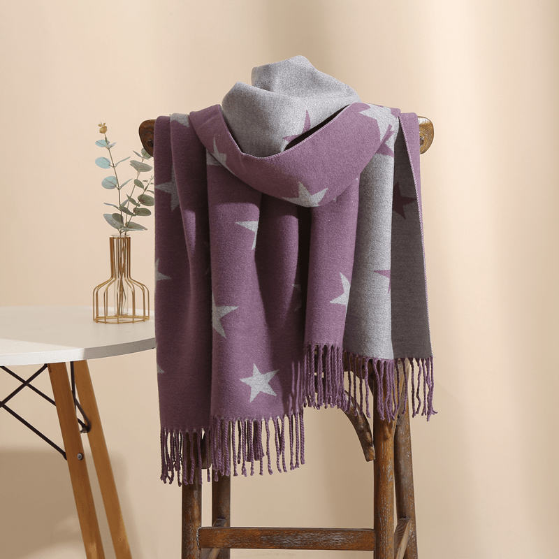 Two Star Fringe Trim Scarf