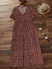Short Sleeve Nipped Waist Maxi Dress