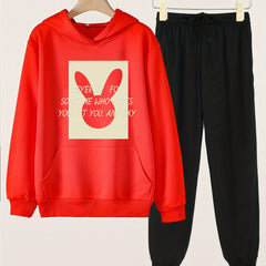 2pcs Bunny Graphic Hoodies & Jogger Pants Set For Girls