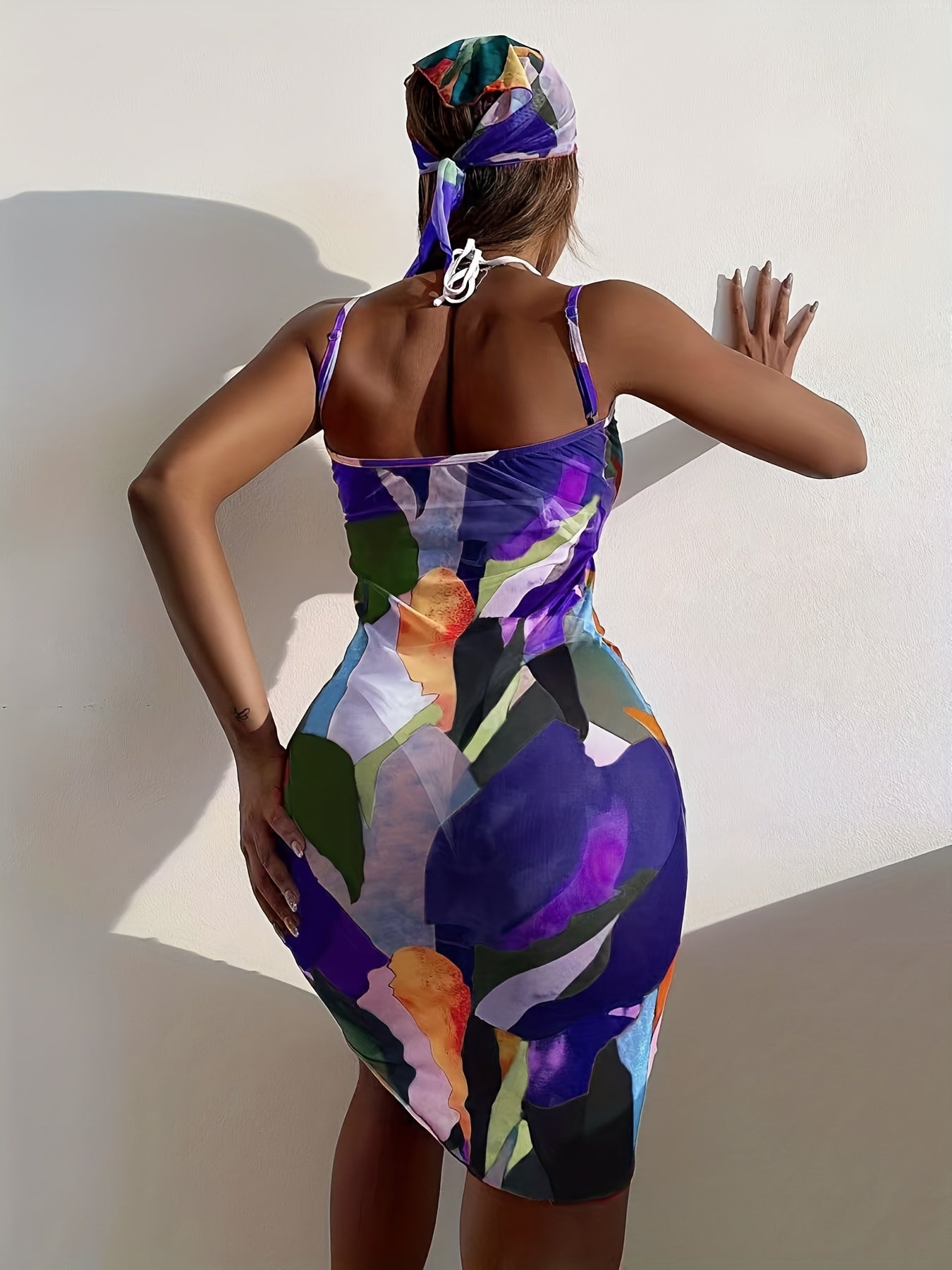 Colorful Drawstring Spaghetti Strap Beach Cover Up Dress