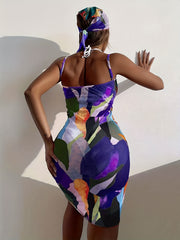 Colorful Drawstring Spaghetti Strap Beach Cover Up Dress