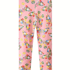 Girls Cartoon Leggings Cotton Soft Footless Floral Butterfly Pattern