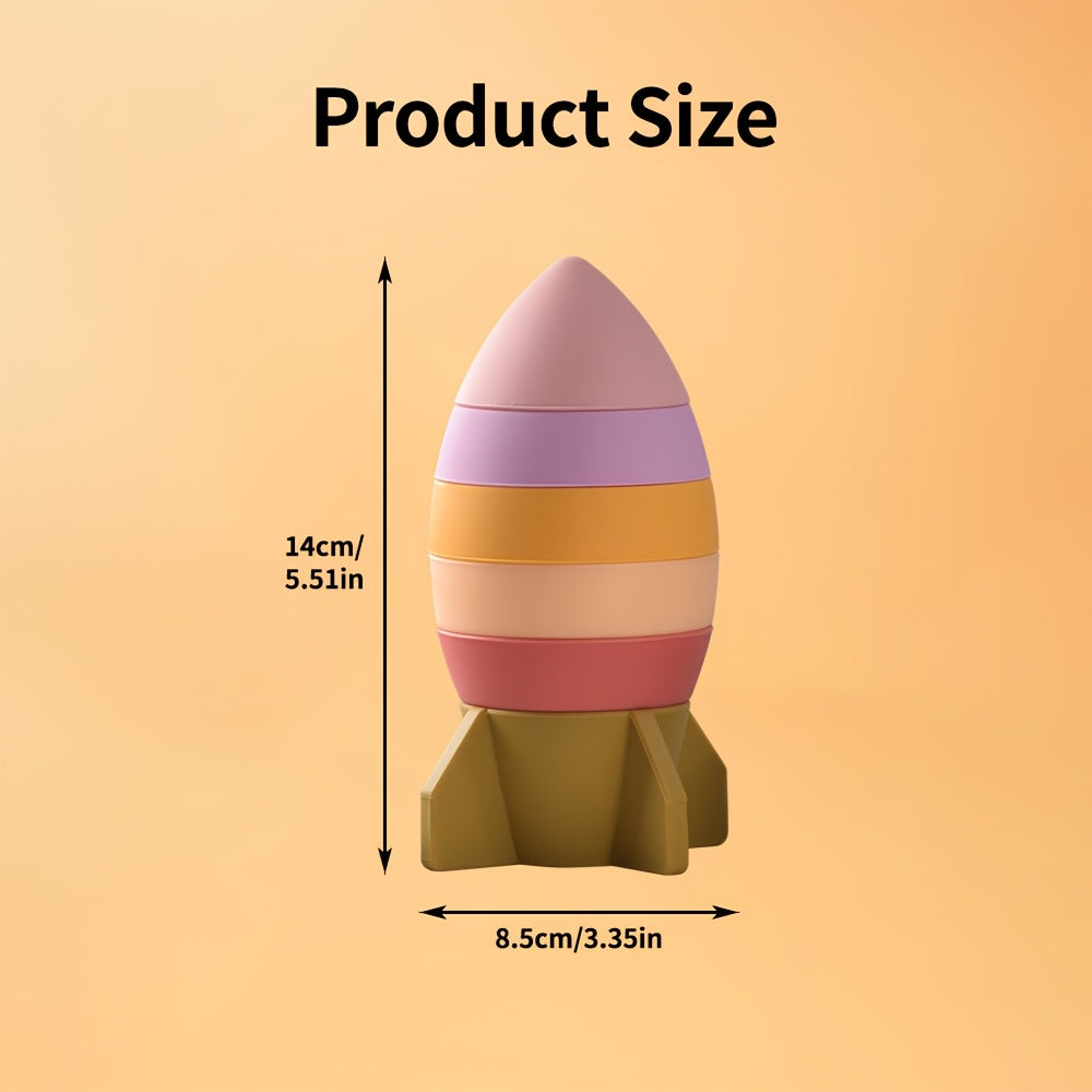 Silicone Stacking Toys for Kids Rocket Building Blocks Pink & Yellow