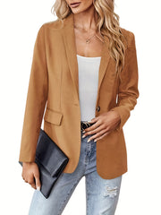 Solid Lapel Long Sleeve Blazer Open Front Women's Outerwear