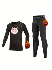 2pcs Kids Compression Fleece Sets Long Sleeve Pullover & Pants