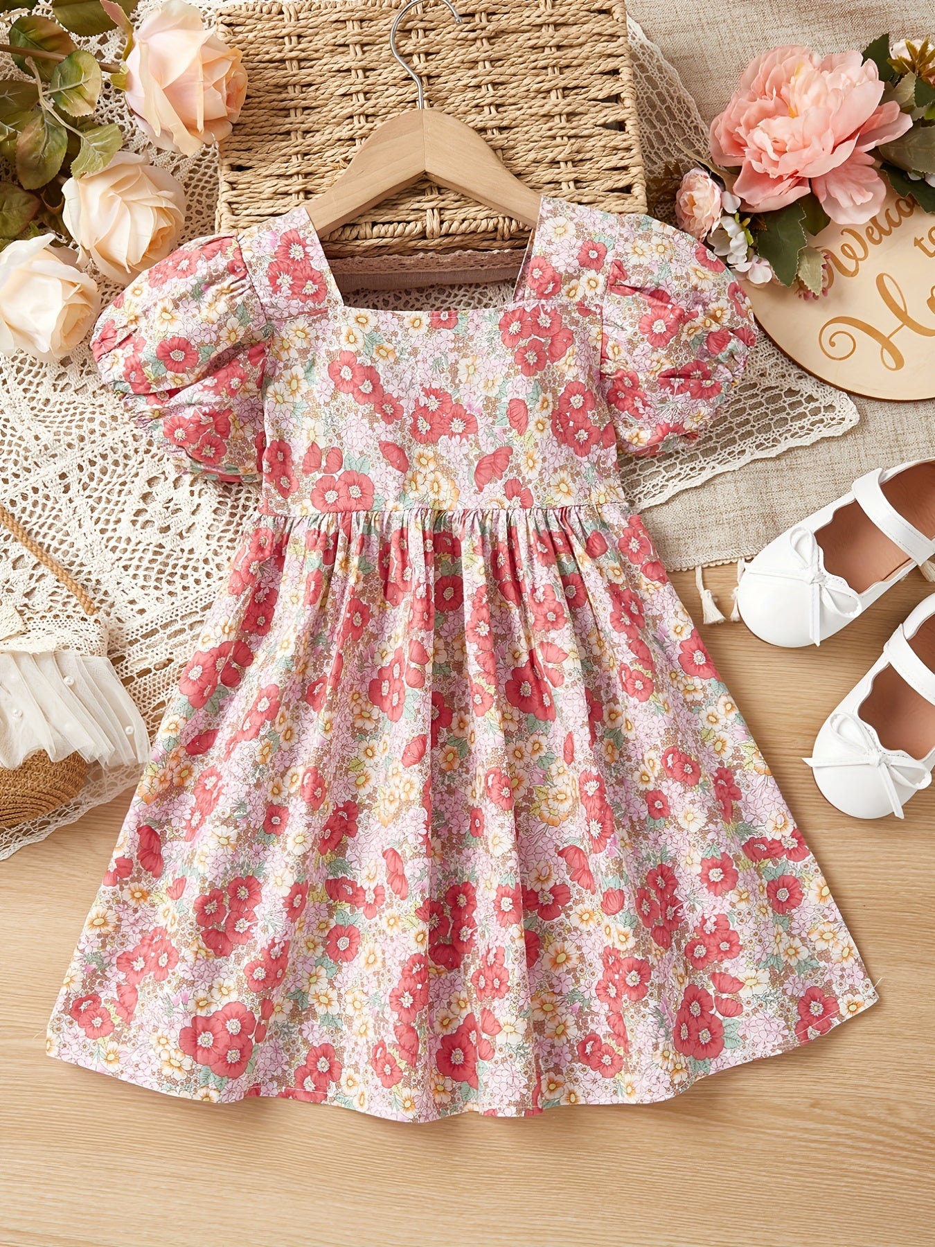 Toddler Girls Floral Princess Dress For Party Kids Summer Clothes