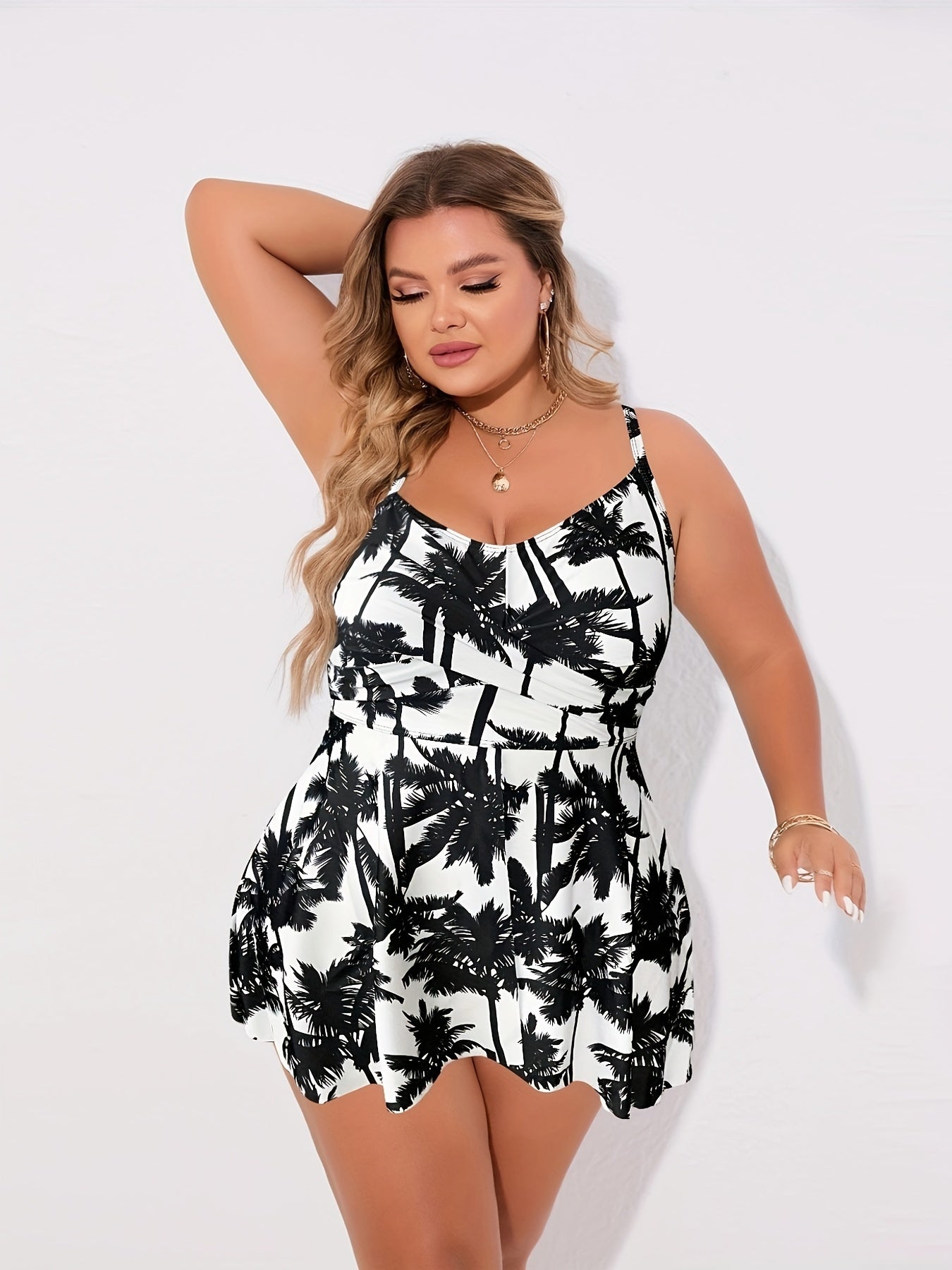 Tropical Print Tankini Set Swimsuit 2 Piece