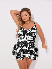 Tropical Print Tankini Set Swimsuit 2 Piece