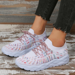 Women's Knit Lace Up Sneakers Breathable Sports Shoes