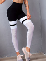 Women's Contrast Mesh Yoga Leggings Butt Lifting Sports Pants