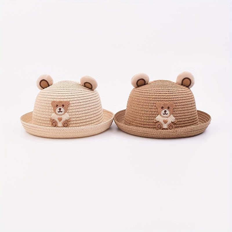Bear Straw Hat Sun Protection for Outdoor Traveling Beach Party Boys Girls