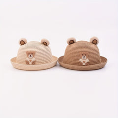 Bear Straw Hat Sun Protection for Outdoor Traveling Beach Party Boys Girls
