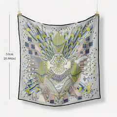 Boho Geometric Print Bandana Vintage Gray Silk Head Wrap Neckerchief