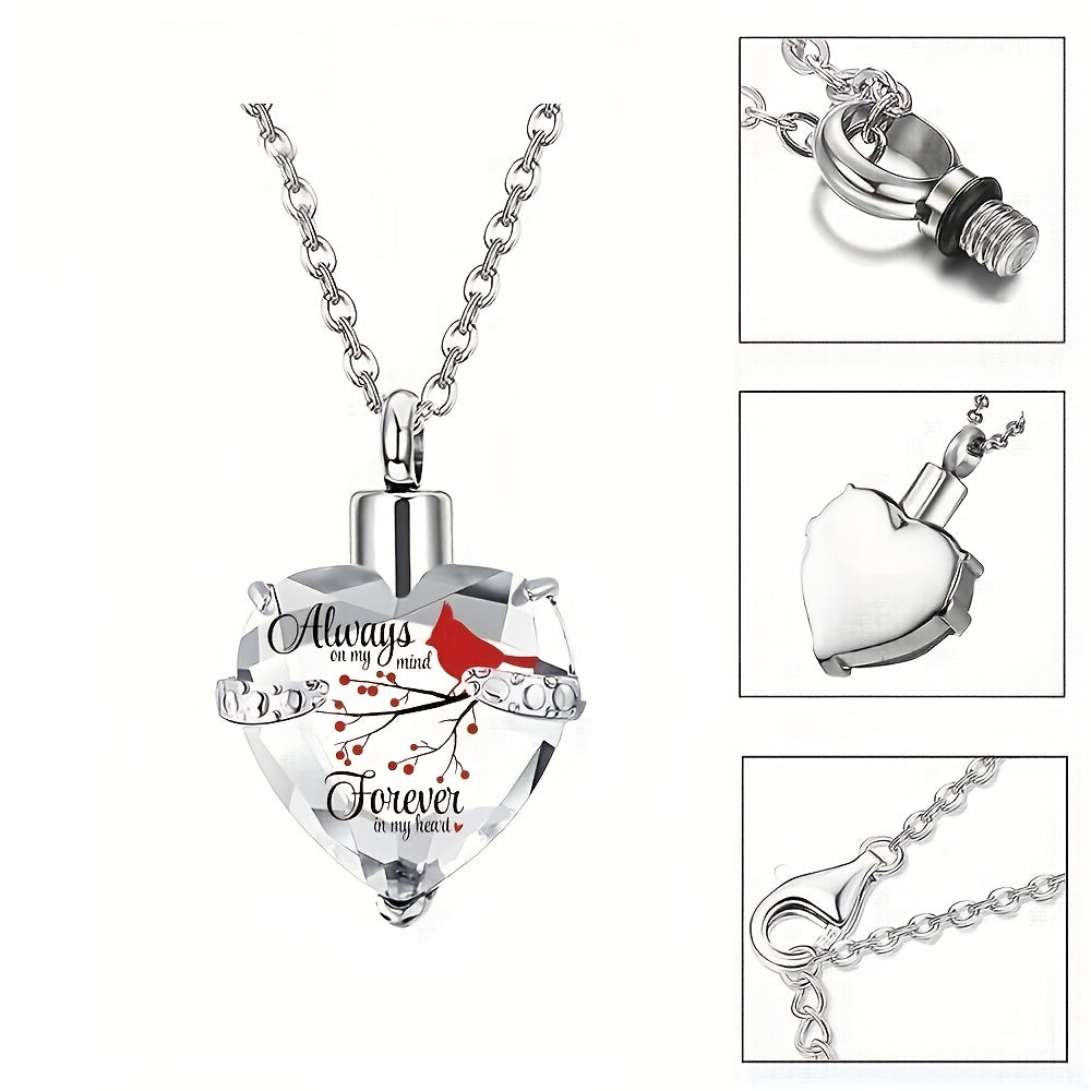 Crystal Heart Cremation Urn Necklace Memorial Pendant with Fill Kit