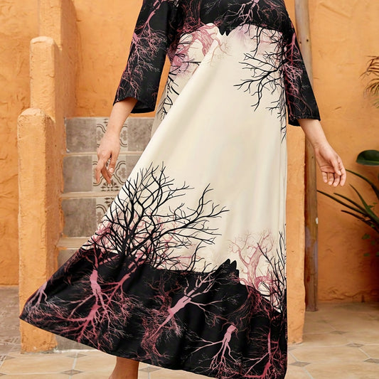Colorblock Branch Print Maxi Dress