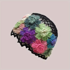 Cotton Hollow Crochet Skull Cap Knit Floral Beanie Hat