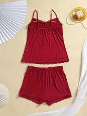 Lace Trim Pajama Set Cami Top & Shorts 2 Piece