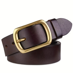 Cowhide Copper Pin Buckle Men's Belt Green Middle Aged Jeans Retro Belt