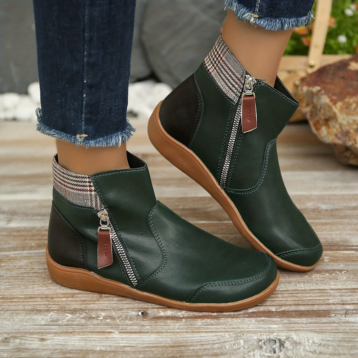 Women's Side Zipper Short Boots Faux Leather Ankle Booties