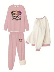 Floral Slogan Print Sweatshirt & Joggers Set