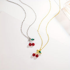 Sweet Cherry Fruit Pendant Necklace Clavicle Chain Jewelry Gift